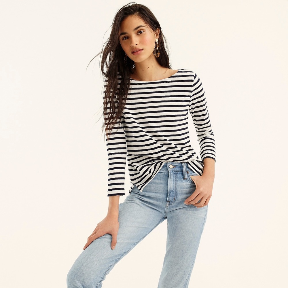 J. Crew Women's Classic Striped T Shirt Boatneck Sleeve‎ Pullover Top - Picture 2 of 11